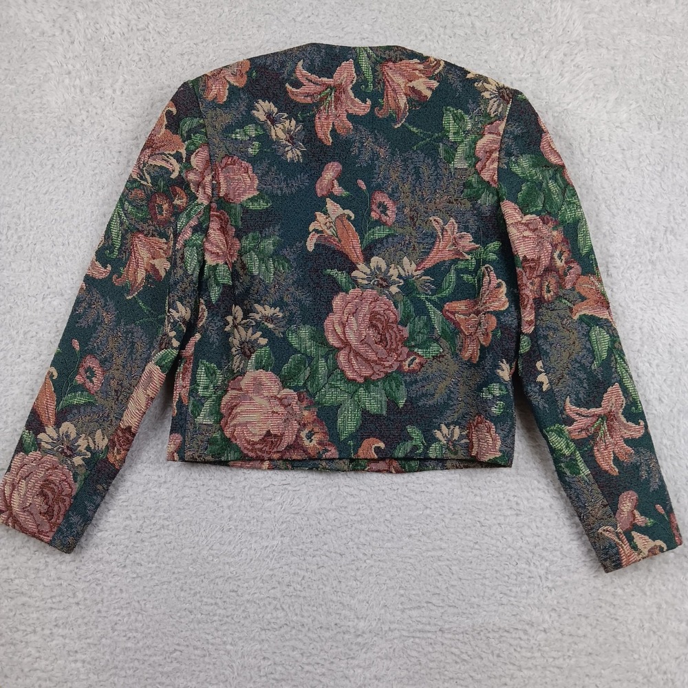 VTG Jos. A. Bank Blazer Tapestry Women 10 Green Floral Gold Button 90s Jacket - Picture 2 of 7